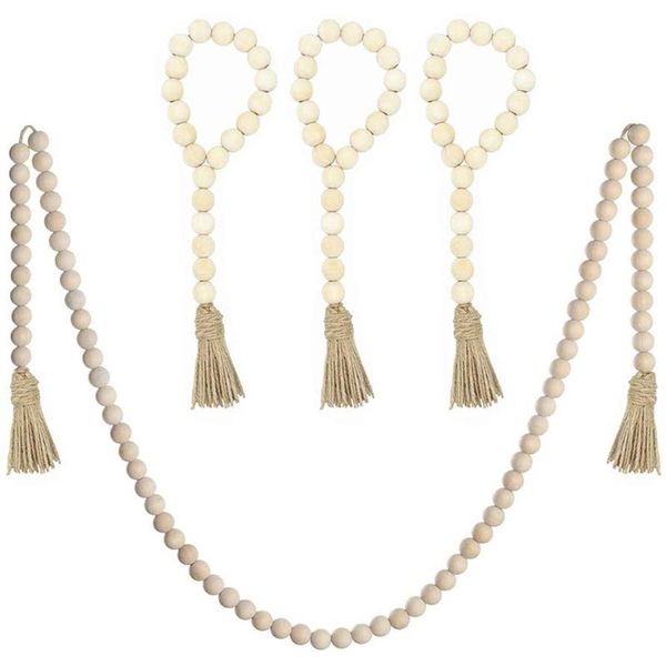 

tapestries wood bead garland set with tassels, 4pcs farmhouse beads wall hanging decor