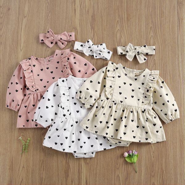 

0-24m newborn baby girls dress bodysuits love heart print ruffles long sleeve jumpsuits 2-piece spring autumn kids clothing, Blue