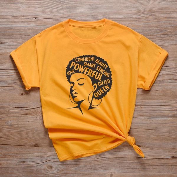 

powerful afro lady graphic t shirt feminist tees women's aesthetic melanin tee shirt black queen t shirts ladies girl power, White