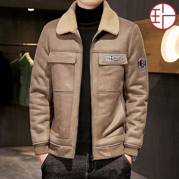 

men's casual shirts 2021 autumn and winter plush thickened one-piece jacket fashion leisure handsome multicolor coat cotton, White;black