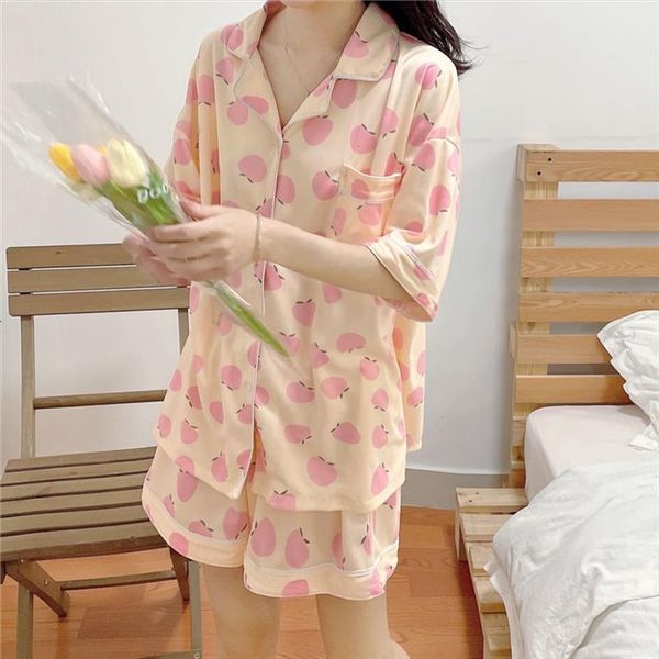 

peach pajamas summer pijama kawaii women sleepwear home clothes pyjamas short pajama nightie, Black;red