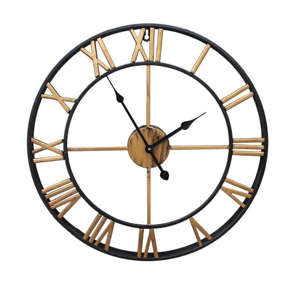 

wall clocks 40/47/60/80cm modern 3d large retro black iron round art hollow metal clock nordic roman numerals home decoration