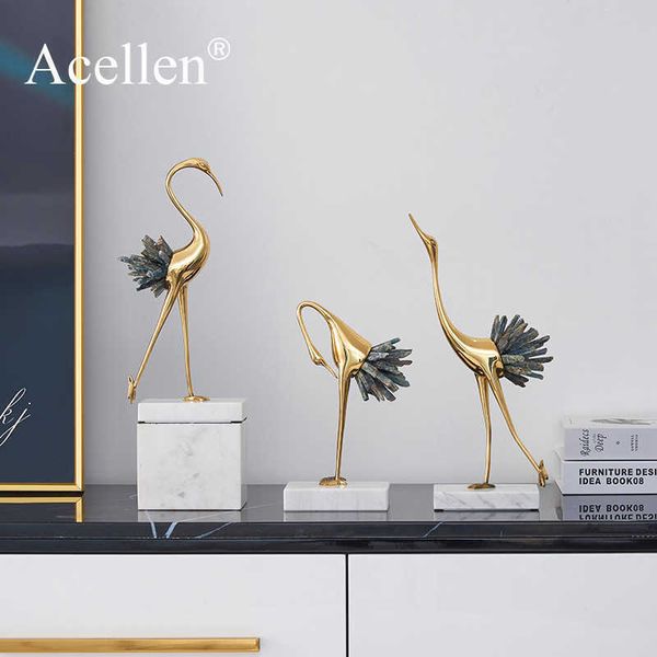

modern light luxury crystal copper crane animal home decoration accessories living room soft tv wine cabinet