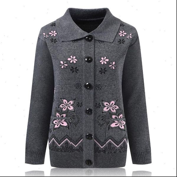 

women knit sweater cardigan jacket new middle aged clothes autumn coat lapel single breasted long sleeve sweater female 889, White;black