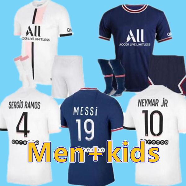 

21 22 messi sergio ramos hakimi thai mbappe verratti marquinhos kimpembe di maria kean football jersey soccer men shirt and sets kids kit, Black
