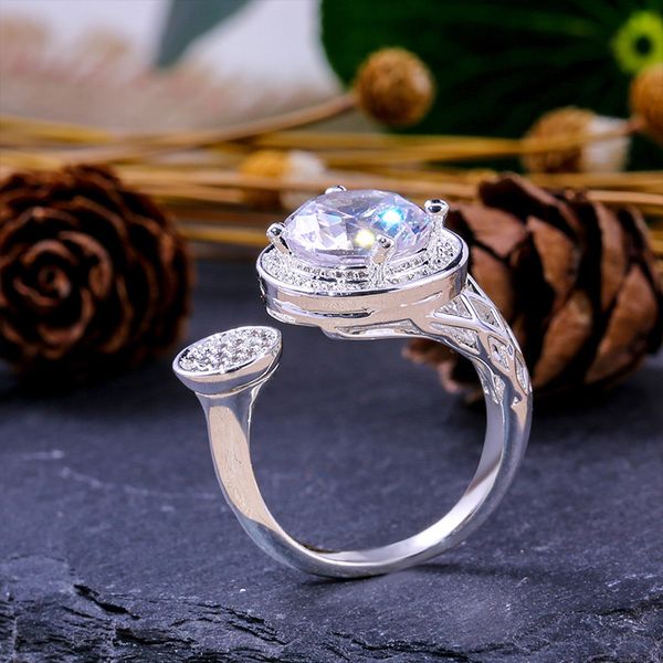 

mens and womens ring product recommendation fashion hollow design copper plated silver micro inlaid zircon opening adjustable jewelry, Golden;silver