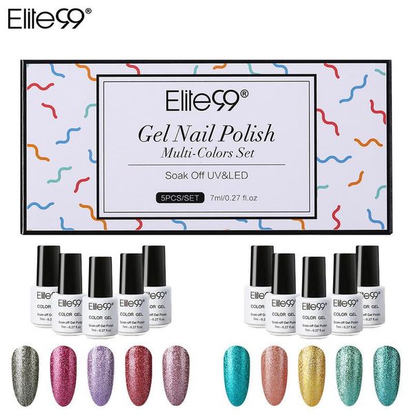 

nail art kits elite99 5 pieces/lot platinum glitter gel polish set with gift box soak off 7ml uv lacquer hybrid varnish for manicure salon