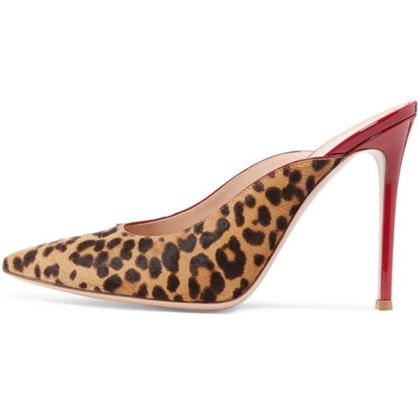 

dress shoes lucky2021 print suede leopard thin high heel pointed large size muller single banquet fashion chengdu straight, Black