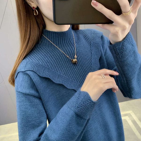 

half turtleneck sweater for women's loose and lazy wear, White;black