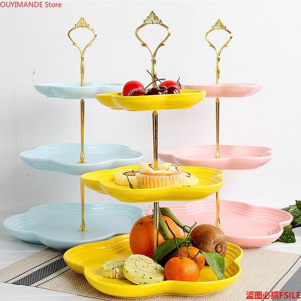

dishes & plates ceramic fruit tray rack snack household living room three-tier cake dried afternoon tea