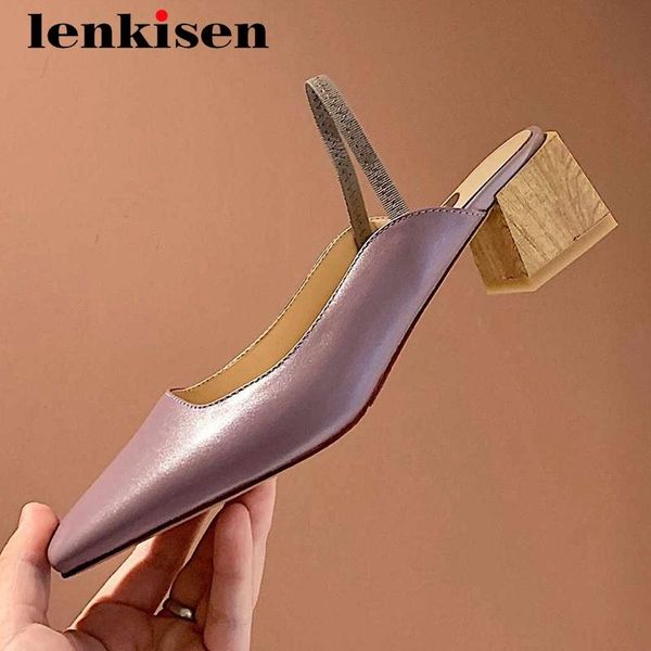 

dress shoes lenkisen concise style real cow leather handmade square toe thick med heel slip on comfortable dating soft women pumps l93, Black