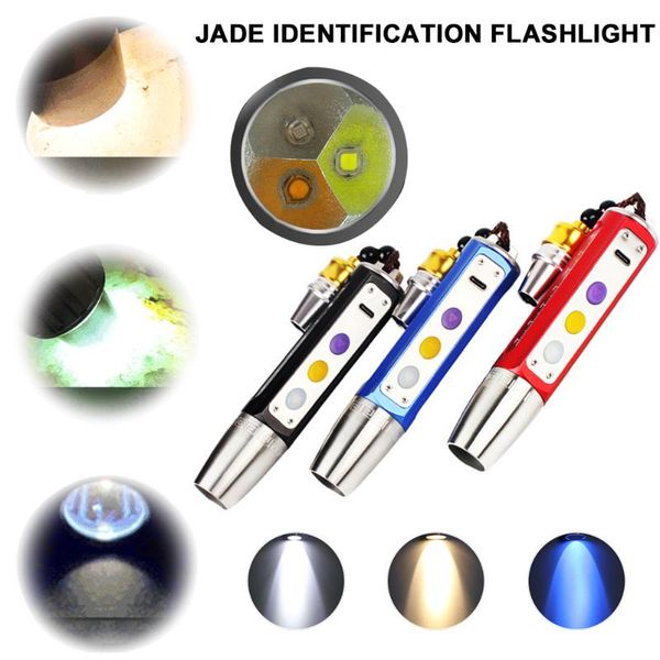 

flashlights torches jewelry identification led uv portable 3-in-1 light colors built-in scale gemstone/jade measuring tools