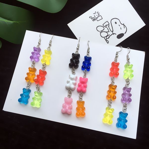 Handmade resina colorido urso desenhos animado dangle brincos originais cor doce cor brinco para mulheres menina engraçado festa jóias