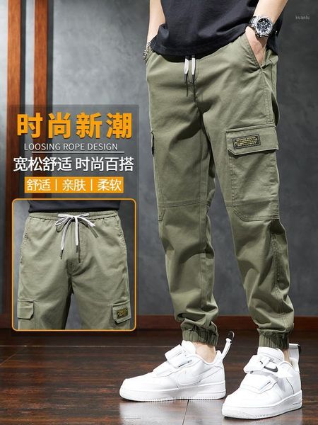 

cargo pants overalls spring and autumn male beam foot trousers men's casual in summer 2021 thin, Black