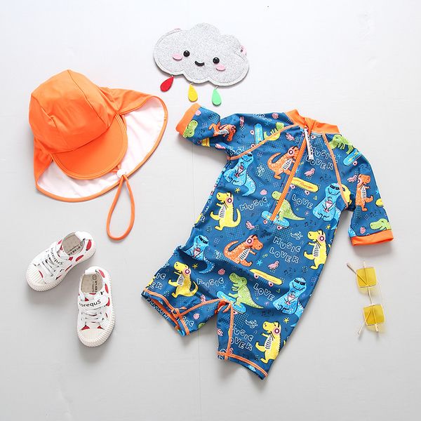 

children's boy's one piece cute beach british sun protection quick drying baby dinosaur swimsuit men's fashion, White;black