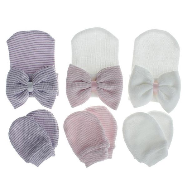 

newborn baby hat and mitten set cotton knit big bow hat soft cute knot breathable warmer cap anti scrach gloves infan jllmqq, Yellow