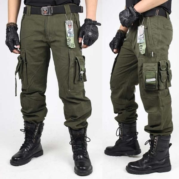 

men's pants cargo overalls male army clothing tactical military work many pocket combat style men straight trousers, Black