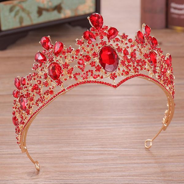 

hair clips & barrettes red glass rhinestone tiaras gold color crown bridal wedding accessories diadem jewelry church banquet celebration pag, Golden;silver