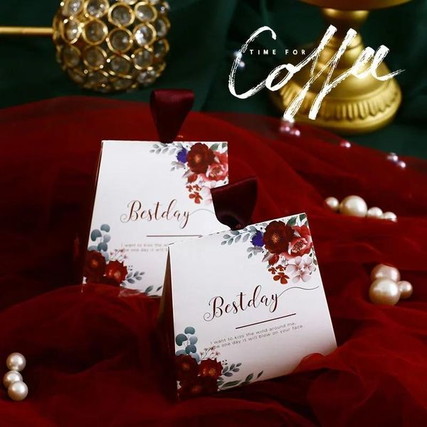 

gift wrap triangle shape candy box wedding favor engagement sugar flower pattern party supplies cookie packaging boxes