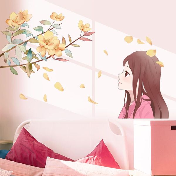 

wall stickers [shijuehezi] cartoon girl diy flowers mural decals for kids rooms baby bedroom children nursery home decoration