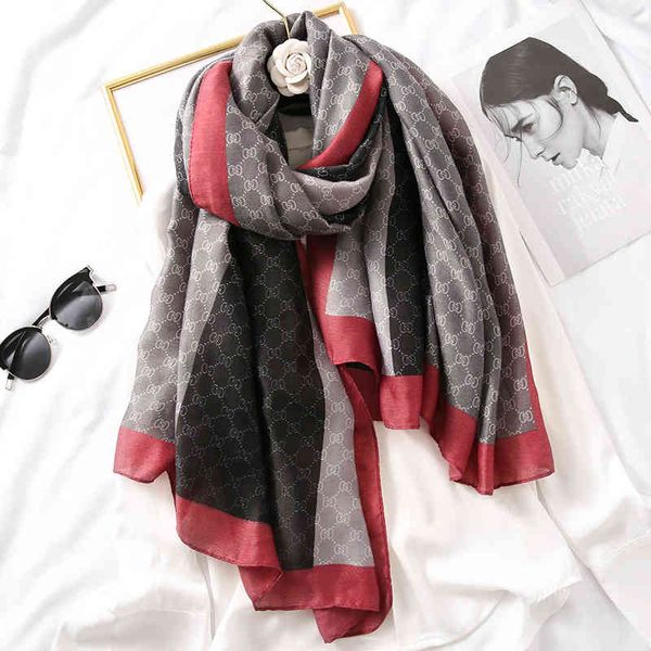 

70% off design scarf shawl women's new summer cotton linen hand feeling shawl letter vacation sunscreen silk beach towel dual purpose, Blue;gray