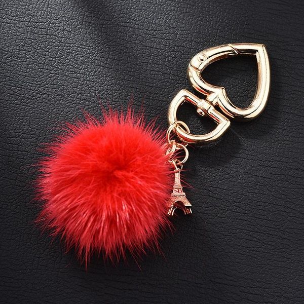 

keychains fur ball eiffel tower diy metal keychain heart car keyrings jewelry pompom bag accessories gift for women, Silver