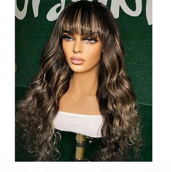 

360 frontal malaysia remy human hair body wave blonde highlight color full lace wigs with bangs 13x6 lace front fringe wigs, Black