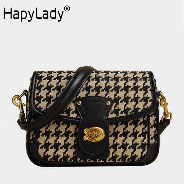 

shoulder bags hapylady 2022 winter houndstooth bag buckle women's cross body fashion ladies phone small square