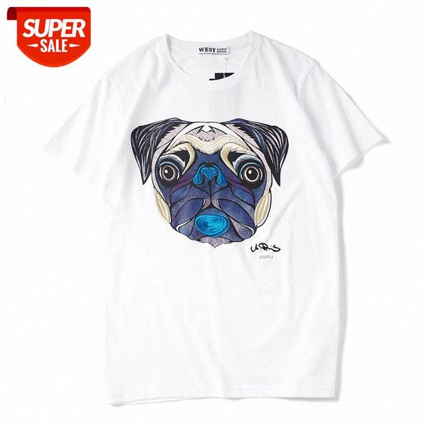 

t shirt summer street fashion brand cartoon animal pug print embroidery loose round neck couple short sleeves #3x9i, White;black