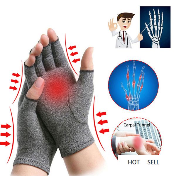 

1 pair arthritis compression gloves arthritis arthritic joint pain relief hand therapy, Black;red