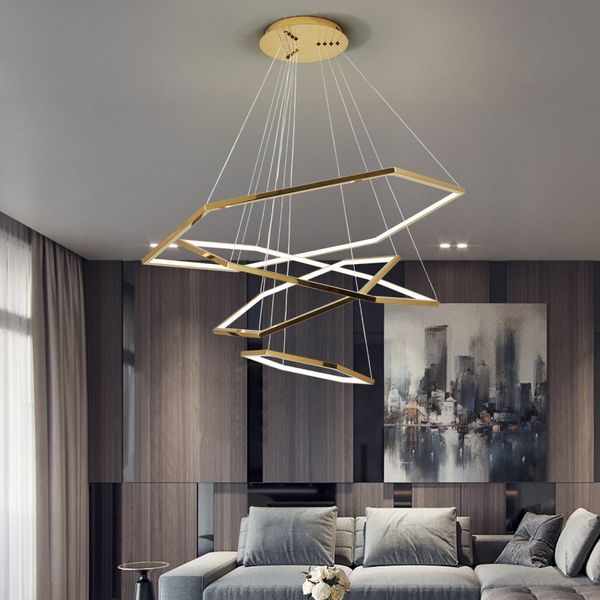 Moderne Duplex-Boden-Wohnzimmer-LED-Kronleuchterlampen Nordic Gold Hexagon Hängelampe Bar Büro Dekorative Restaurantbeleuchtung