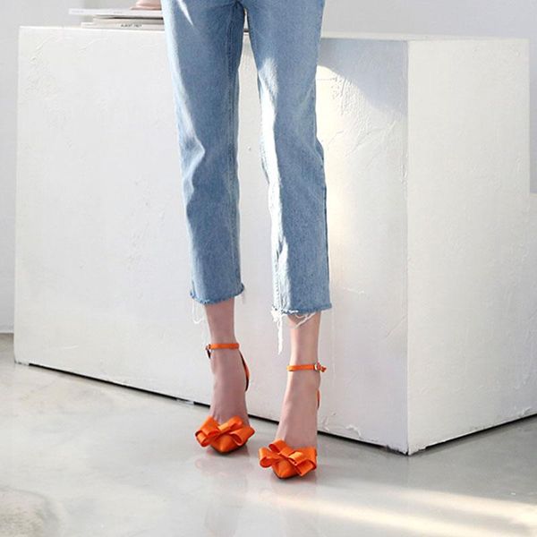 

dress shoes satin bow women's with sandals, red wedding shoes, thin heel pointed high heels, Black