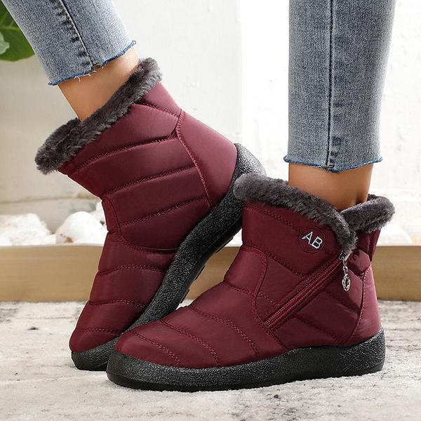 

boots waterproof women platform shoes zip up snow ankle warm winter for botas femininas, Black