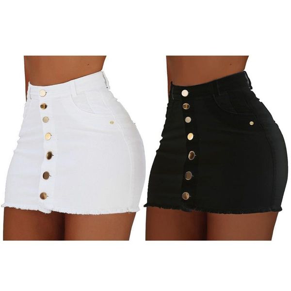 

skirts women button denim jeans mini stretch high waist club skirt summer, Black