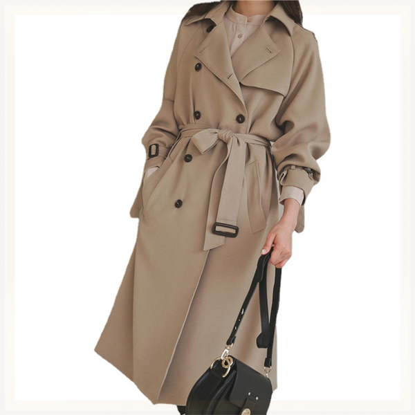 

designers womens long trench coat wide lapel slim waist with belt women winter winter fashion double breasted casu, Tan;black