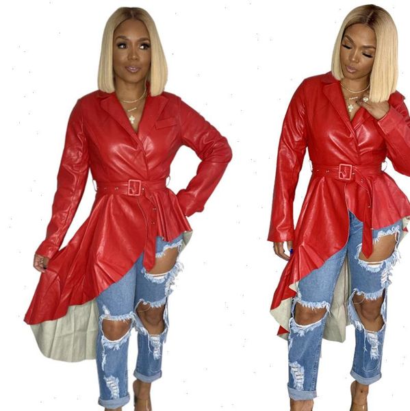 

pu leather coats jackets sashes faux leather women jacket pockets turn down collar faux pu leather overcoat, Black