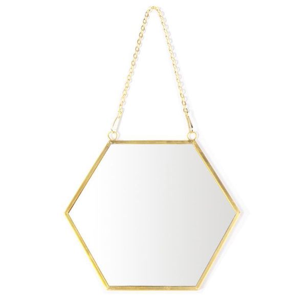 

mirrors hexagon mirror golden edge with hanging chain geometric shape decor makeup for bathroom bedroom living room