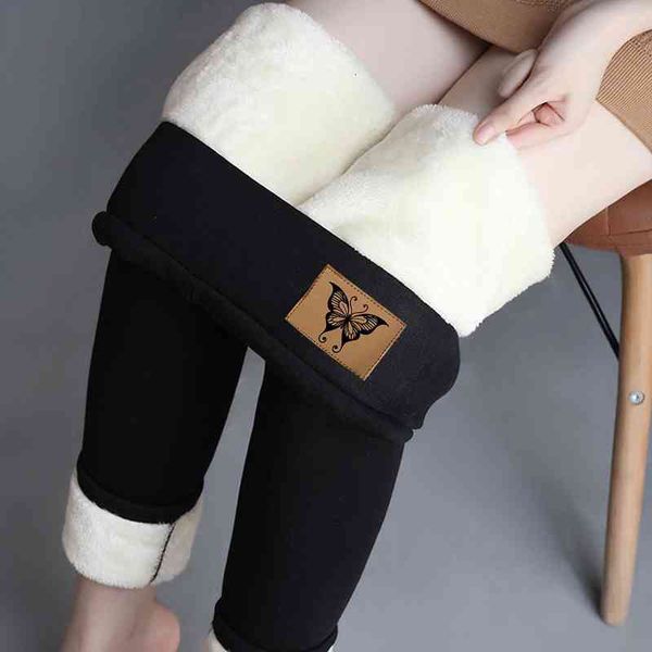 

women pants winter skinny thick velvet wool fleece leggins casual women printed span ladies high waist keep warm pants plus, Black