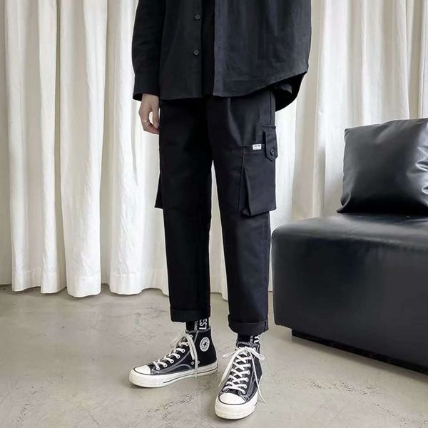 

drop feeling wide leg straight korean fashion men's loose and versatile casual capri sports summer thin black pants