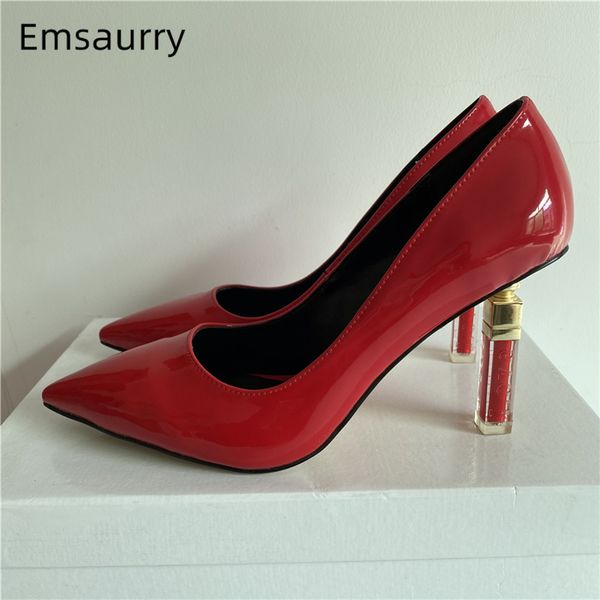 

novelty lipstick shape heel shoes woman custom colors thin high heel dress shoes point toe slim 2021 spring shallow pumps women 210225, Black