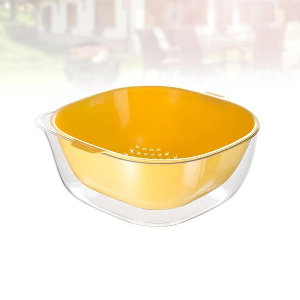 

1pc double layers hollow out vegetable basket drain basket multi-function kitchen fruit (yellow