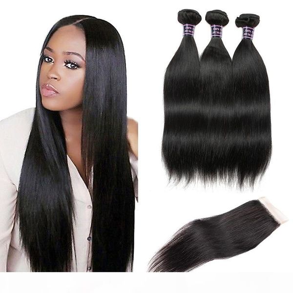 

8a brazilian straight & body wave human hair bundles with closure brazilian human hair with closure unprocessed virgin hair weaves wholesale, Black