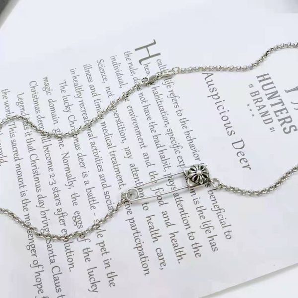 

design jewelry croix necklace simple personalized pin cross flower chain male and female couple necklace, Silver