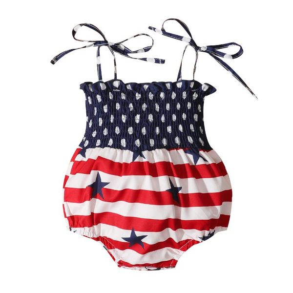 

rompers baby independence day rompers, star stripe lace-up straps elastic sleeveless jumpsuit for toddler girls, 0-18 months, Blue