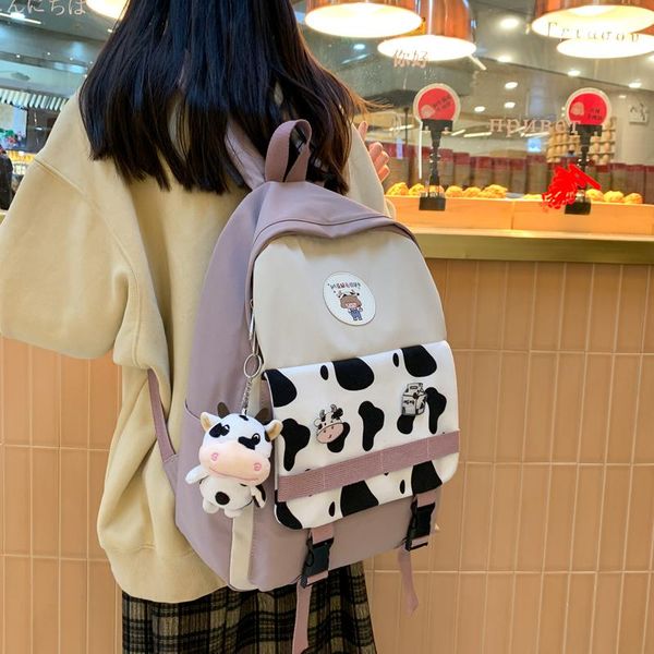 

backpack pupil cute cow women's 2021 waterproof nylon school bags for teenage girls korean fashion kawaii travel bag ladies