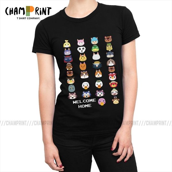 

welcome home women t shirts animal crossing video games tees fashion t-shirt for female round neck streetwear clothing, White