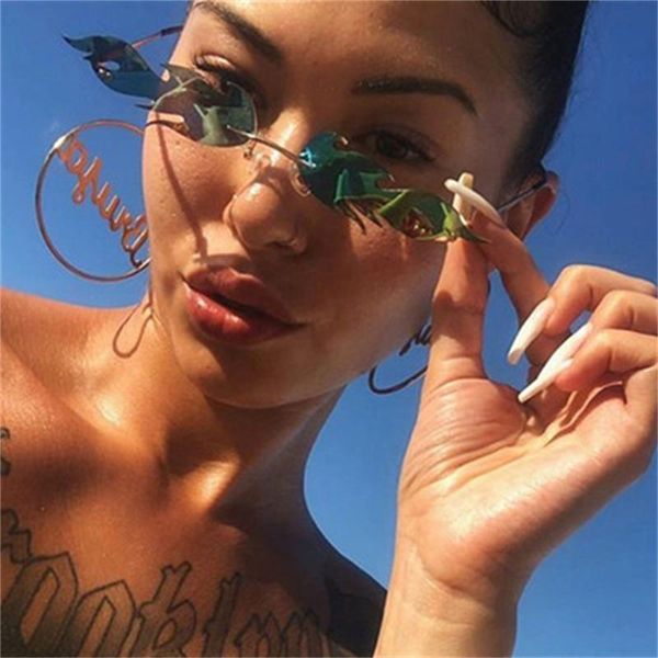 

outdoor eyewear fashion fire flame sunglasses women rimless wave sun glasses uv 400 luxury narrow men for shades bike cycling accessorie