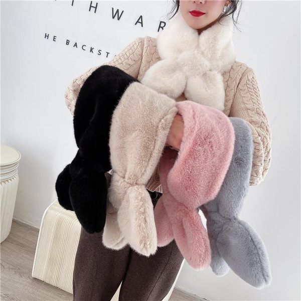 

scarves 2021 winter ins wild warm imitation lazy scarf women's heart-shaped plush cross comfortable fashion accessories, Blue;gray