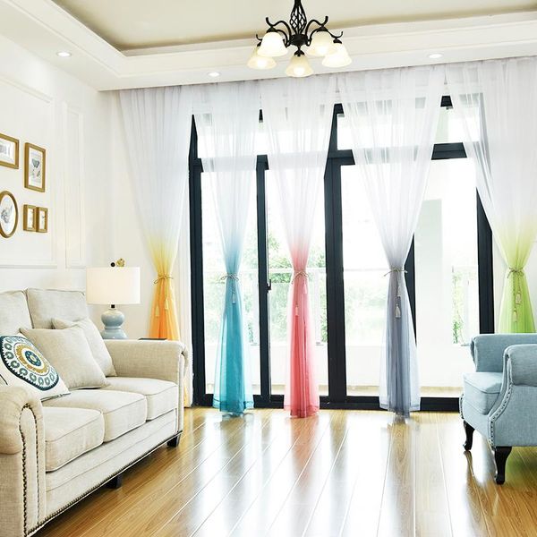 

curtain & drapes 1 pc gradient tulle curtains for living room kids bedroom decoration window screen nordic style organza