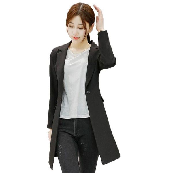 

women's suits & blazers 2021 spring autumn korean version of the long section black single buckle small suit ladies business blazer a60, White;black